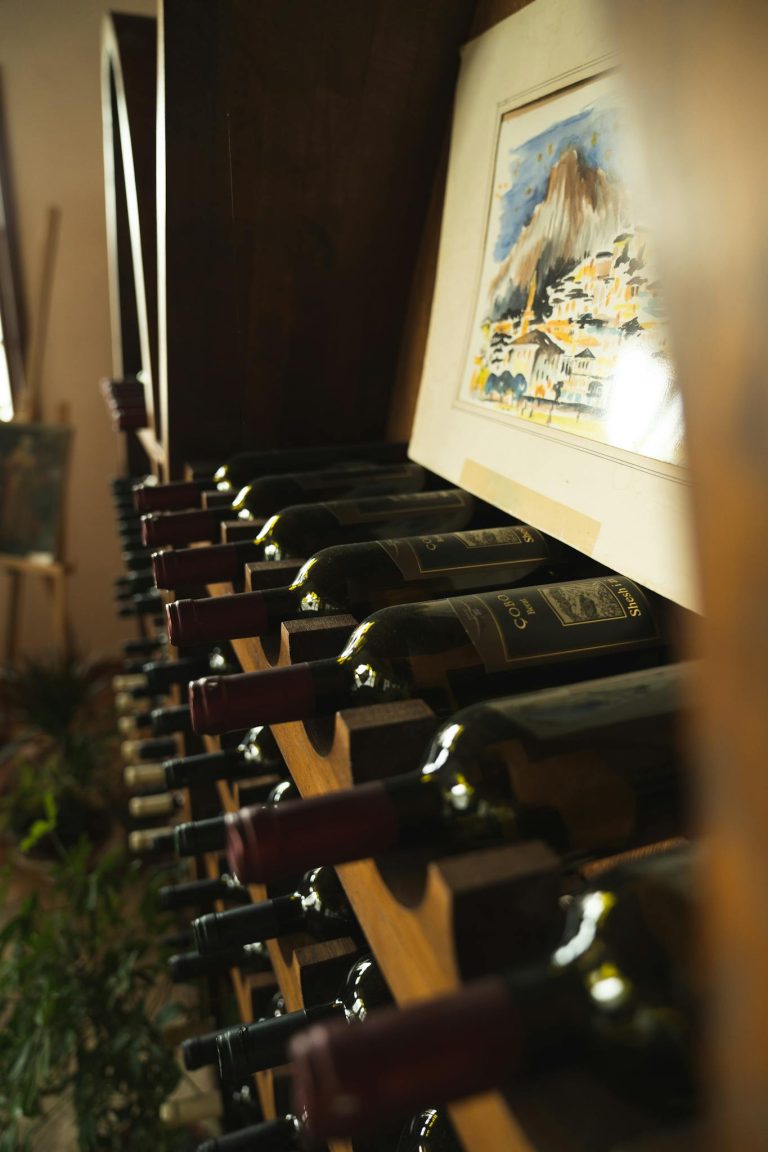 Wine Bottles placed on Shelves 